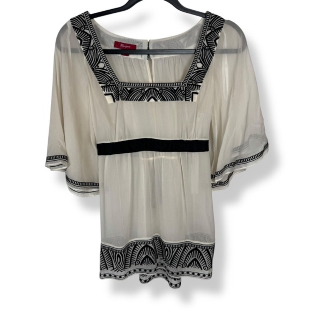 Monsoon Babydoll Top Size‎ Medium Embroidered Coquette Feminine Ethereal Sheer